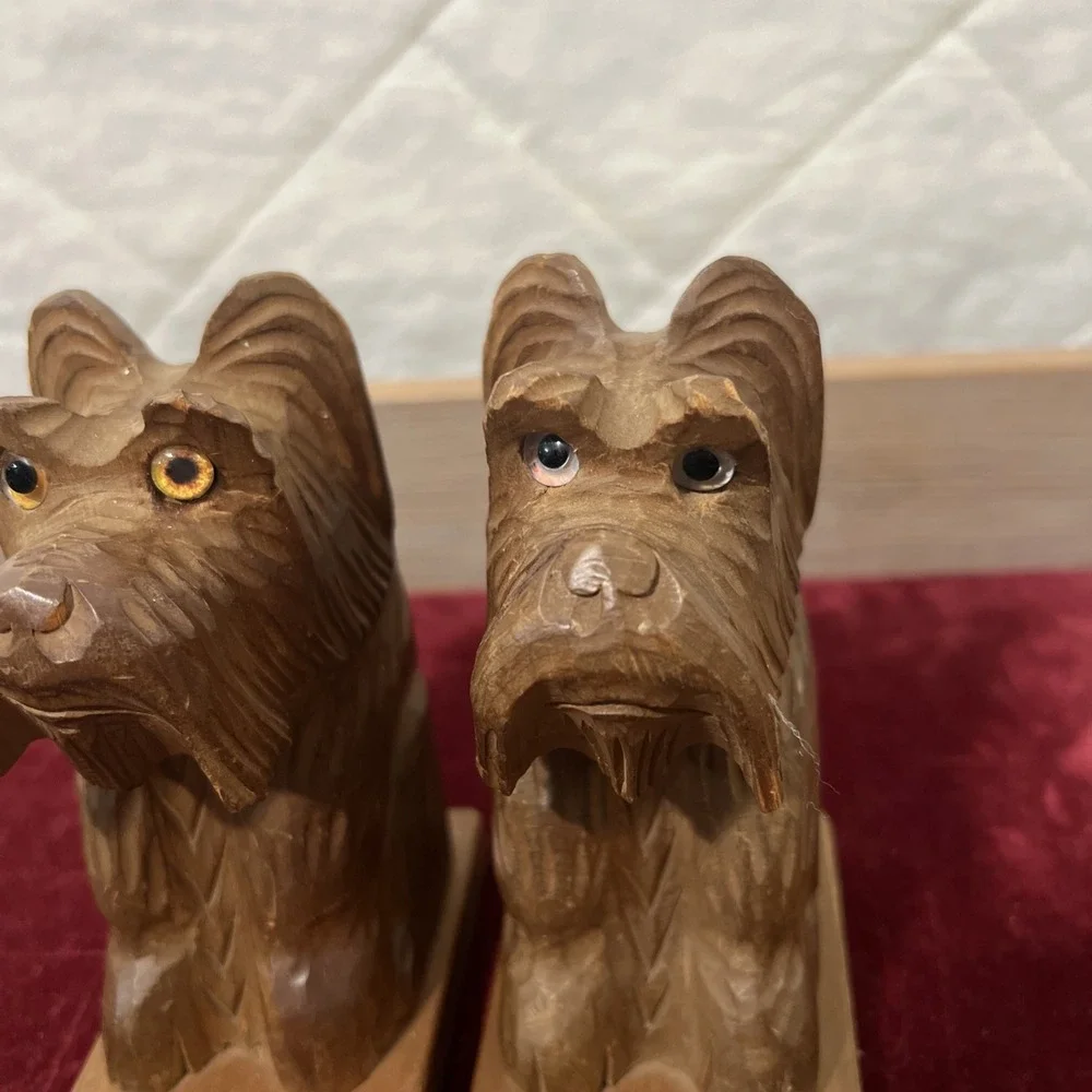 Vtg Terrier Dog Carved‎ Wood Bookends Made in Japan